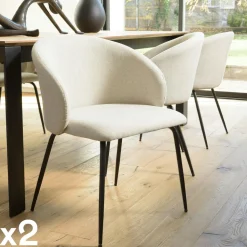 Chaise style cabriolet tissu écru (lot de 2) TIM