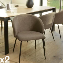 Chaise style cabriolet tissu écru (lot de 2) TIM
