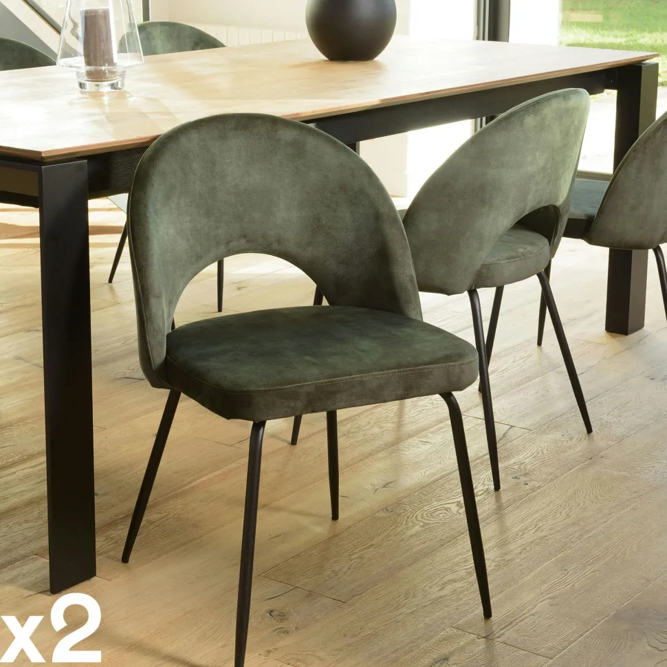 Chaise velours acajou dossier demi-lune (lot de 2) TIM