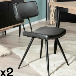 Chaise vintage tissu noir/gris anthracite (lot de 2) TIM