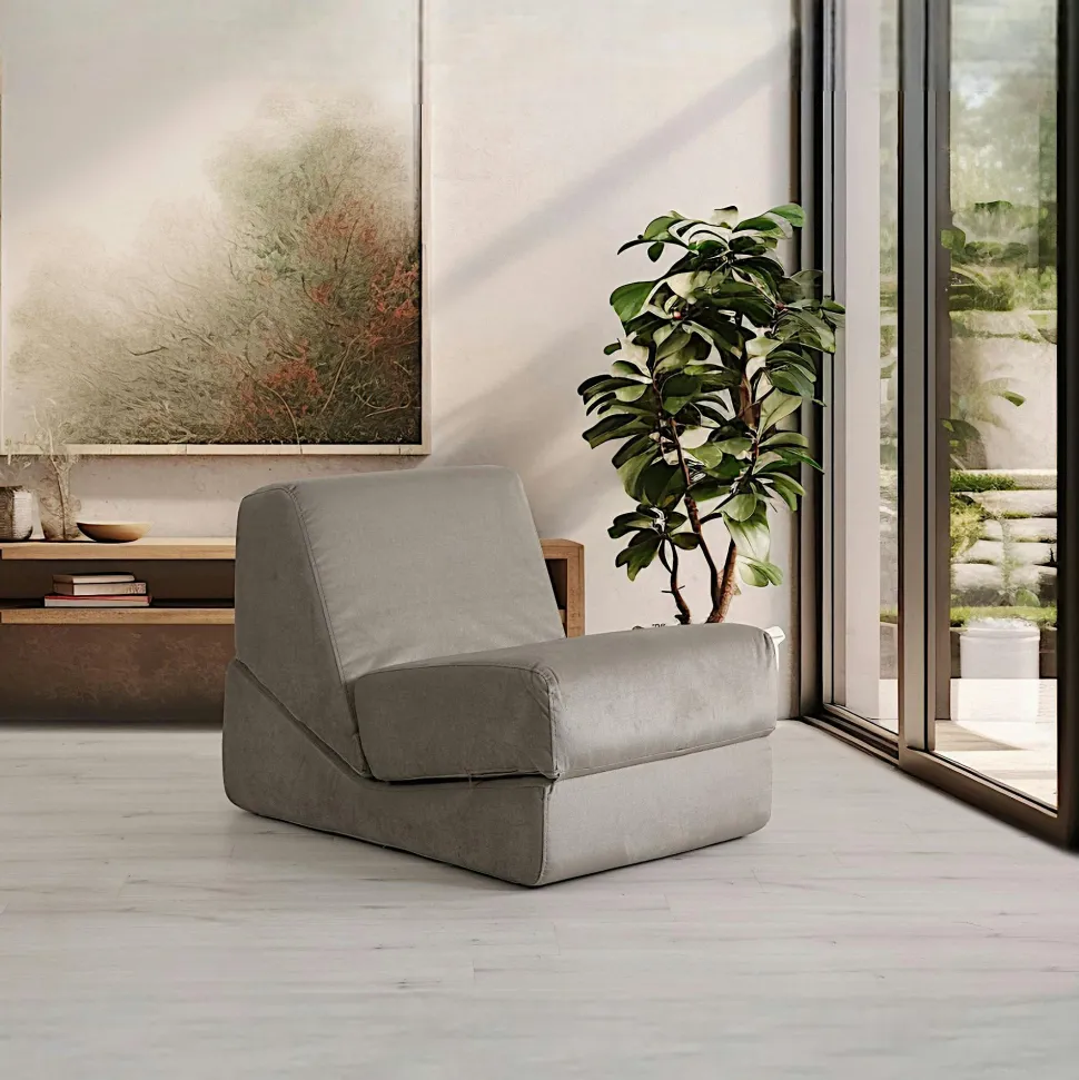 Chauffeuse convertible beige velours, lit d'appoint SAPPO