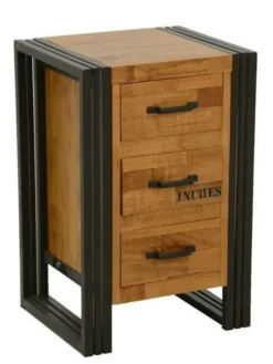 Commode / Chiffonnier hévéa recyclé naturel et métal noirci 2 tiroirs 1 niche 60X40X110cm DOCKER