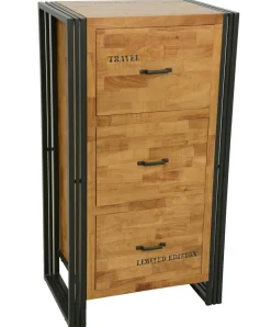 Commode / Chiffonnier hévéa recyclé naturel et métal noirci 2 tiroirs 1 niche 60X40X110cm DOCKER