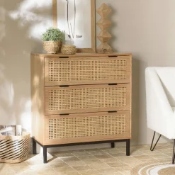 Commode 3 tiroirs cannage en rotin 80 cm PALMA