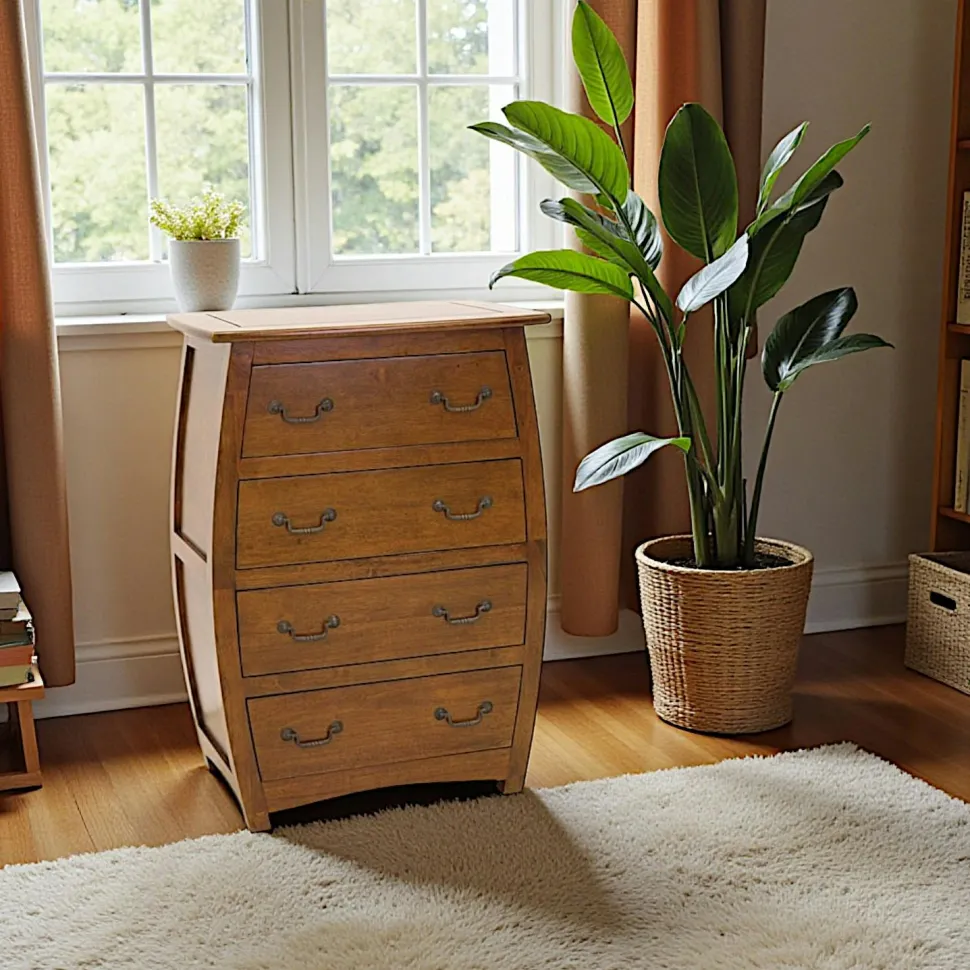Commode arrondie 4 tiroirs hévéa TRADITION