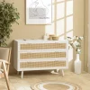 Commode bois blanc et cannage naturel 3 tiroirs CALVIA