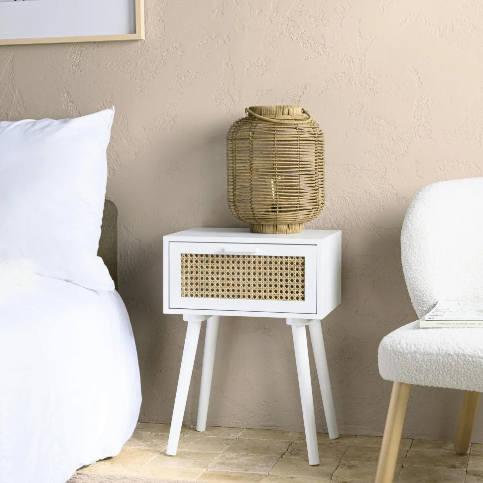 Commode bois blanc et cannage naturel 3 tiroirs CALVIA