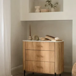 Commode en bois de manguier et marbre 3 tiroirs MASSA