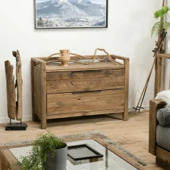 Commode en bois de pin recyclé 2 tiroirs DENVER