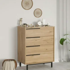 Commode haute blanche à détails noirs, 4 tiroirs JENA