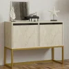 Console basse avec niches de rangement, effet travertin JENA