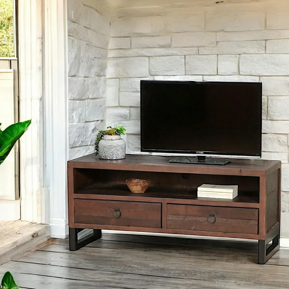 Console bois brun recyclé 2 tiroirs SAMOA