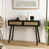 Console bois noir tiroirs cannage PALMA 2