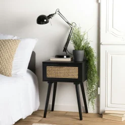 Console bois noir tiroirs cannage PALMA 2