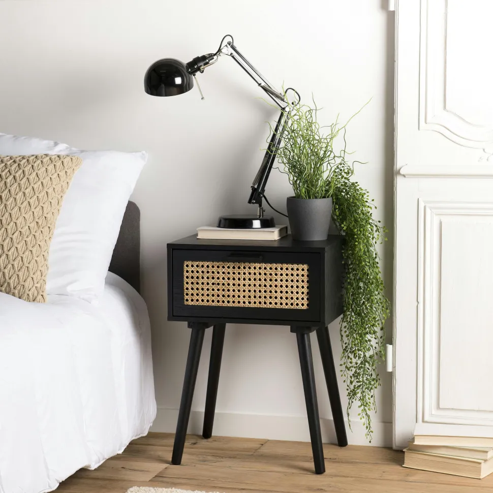 Console bois noir tiroirs cannage PALMA 2