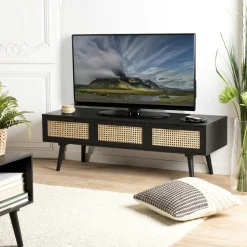 Console bois noir tiroirs cannage PALMA 2