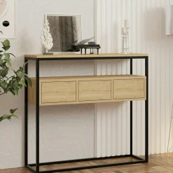 Console d'entrée avec rangement, effet bois clair JENA