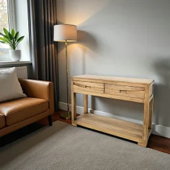 Console Hévéa 2 tiroirs, double plateaux 110x34x76cm NIAGARA
