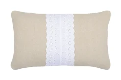 Coussin déco couleur lin et vert avec dentelle blanche 30x50cm MUMMY