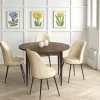 Ensemble table ronde Ø90 cm + 4 chaises beiges à motifs AROLA