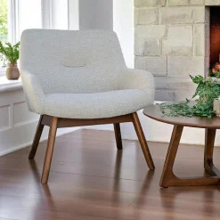 Fauteuil beige sable avec structure en bois de noyer BERLIN