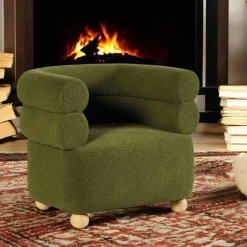 Fauteuil cabriolet design tissu bouclé vert IENA
