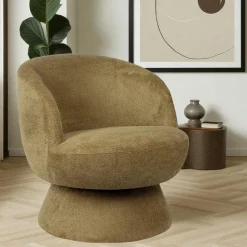 Fauteuil camel pivotant - tissu chenille, style rétro IENA