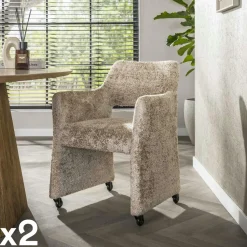 Fauteuil confortable à roulettes tissu cosy beige (x2) CREEK