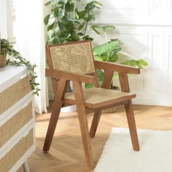 Fauteuil contemporain bois foncé assise et dossier cannage TIM