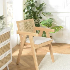 Fauteuil contemporain bois foncé assise et dossier cannage TIM