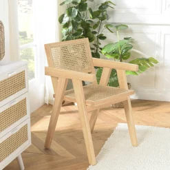 Fauteuil contemporain bois clair assise et dossier cannage TIM