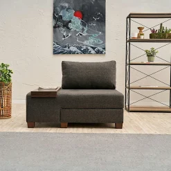 Fauteuil convertible anthracite lin, plateau gauche BUZON
