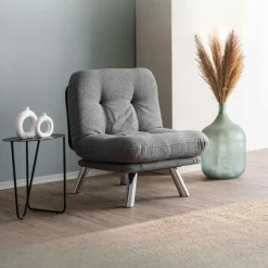 Fauteuil convertible banquette gris chiné pieds chromés CUSCO