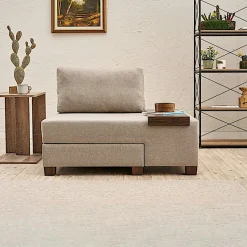 Fauteuil convertible écru en lin, plateau droit BUZON