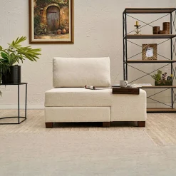 Fauteuil convertible écru chenille, plateau droit BUZON