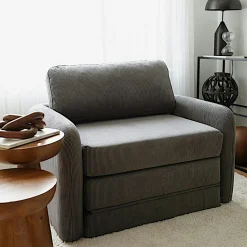 Fauteuil convertible gris velours côtelé, 1 place QUITO