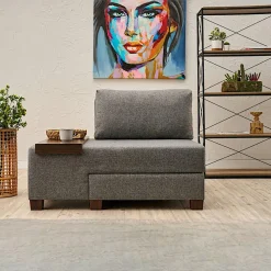 Fauteuil convertible gris en lin, plateau gauche BUZON