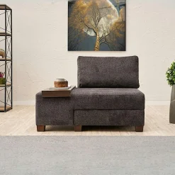 Fauteuil convertible gris chenille, plateau droit BUZON