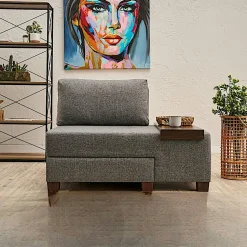 Fauteuil convertible gris en lin, plateau droit BUZON