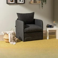 Fauteuil convertible gris foncé lin couchage 200 cm ORURO