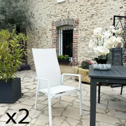 Fauteuil de jardin en aluminium avec dossier réglable blanc (lot de 2) OSLO