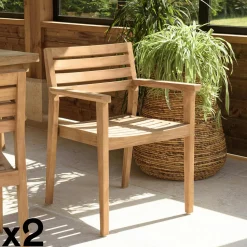 Fauteuil de jardin teck brut (lot de 2) MANY