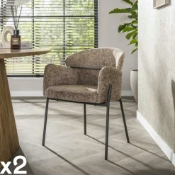 Fauteuil de table beige chaud dossier rond (lot de 2) GALWAY