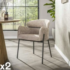 Fauteuil de table beige dossier rond (lot de 2) GALWAY