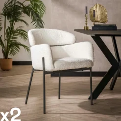 Fauteuil de table beige dossier rond (lot de 2) GALWAY