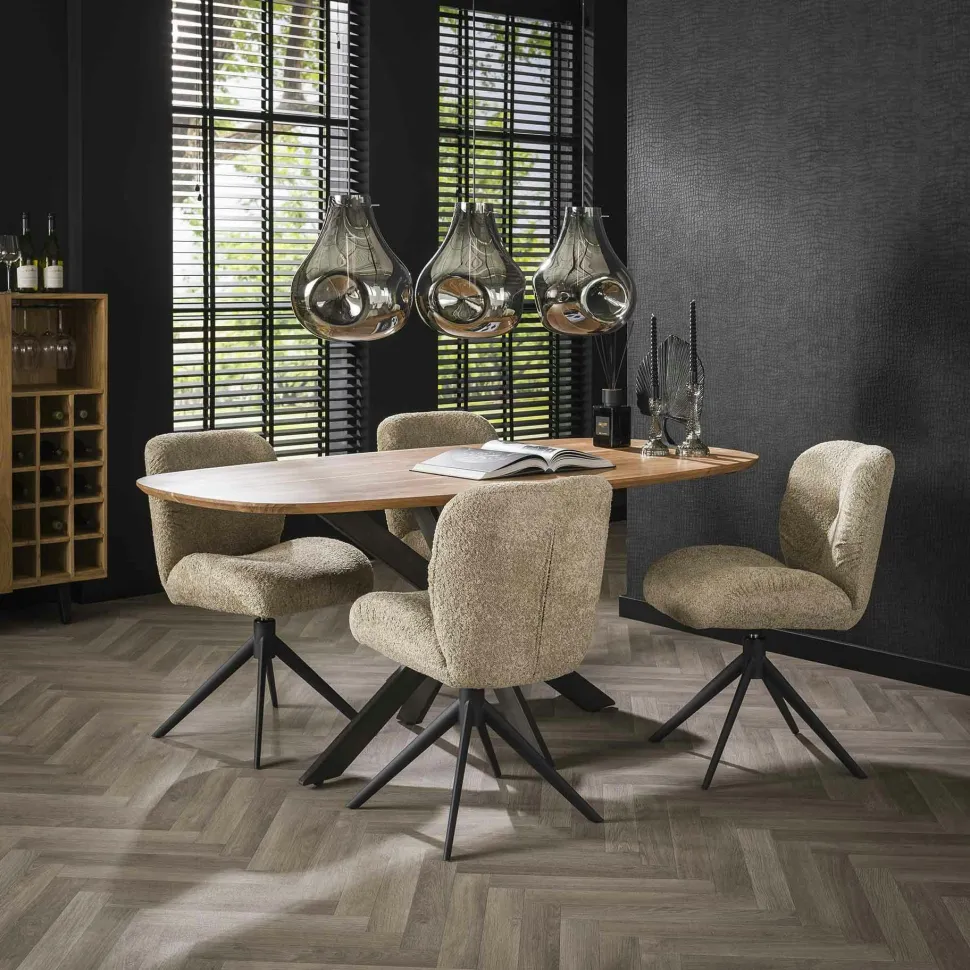 Fauteuil de table beige en bouclette style design (lot de 2) GALWAY