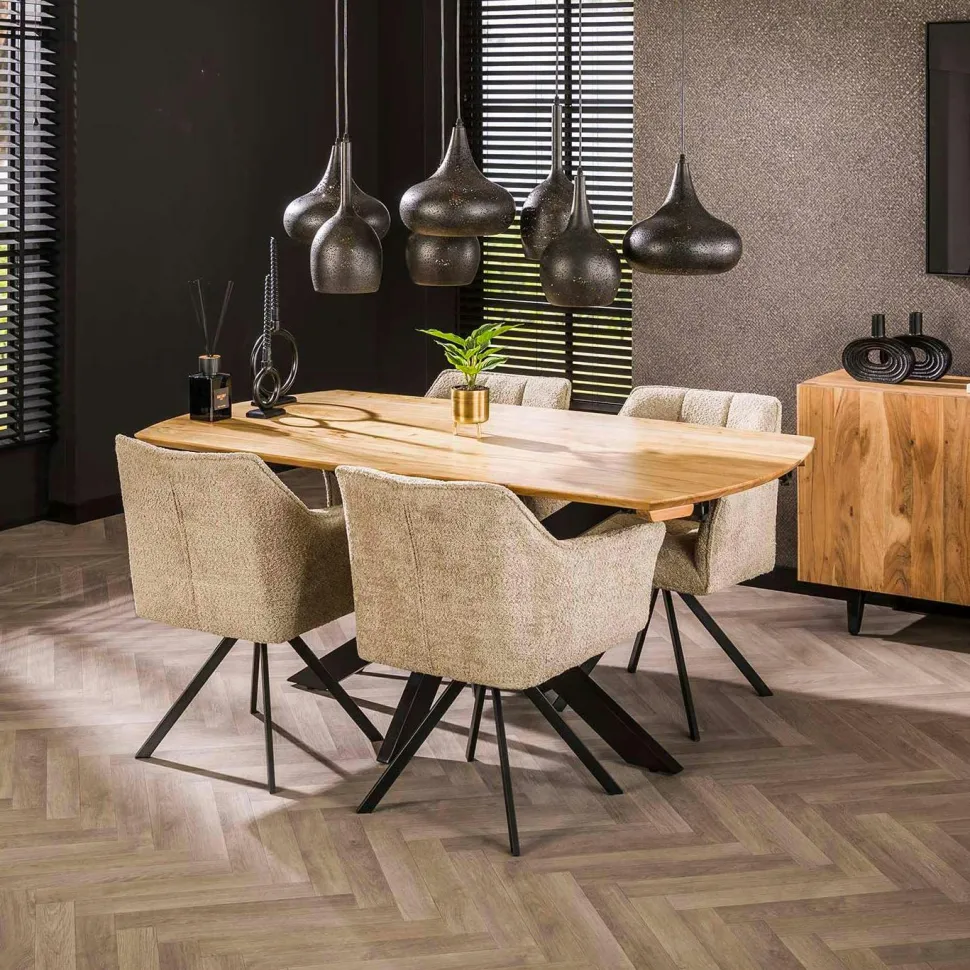 Fauteuil de table beige en bouclette style design (lot de 2) GALWAY