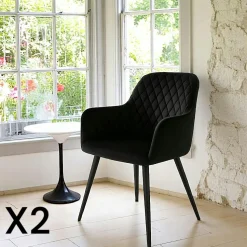 Fauteuil de table en velours noir (lot de 2) SAVONE