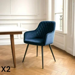 Fauteuil de table en velours bleu nuit (lot de 2) SAVONE