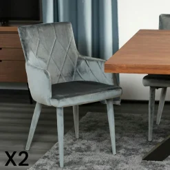 Fauteuil de table moderne en velours gris (lot de 2) HAWAI